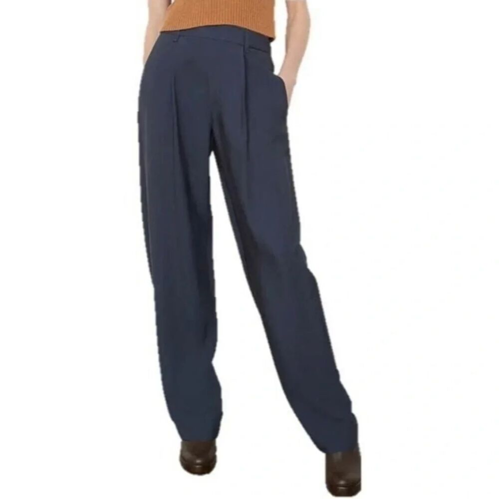 Vince | Women High Waist Pants M Navy Blue 100% Triacetate Wide Leg Career Work
